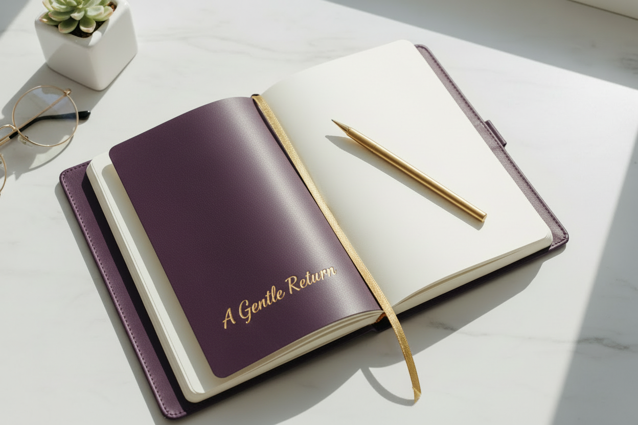 add purple cover with the words A Gentle Return